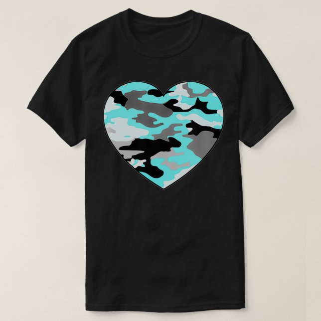 Camiseta Corazón de camo gris blanco azul turquesa (Diseño del anverso)
