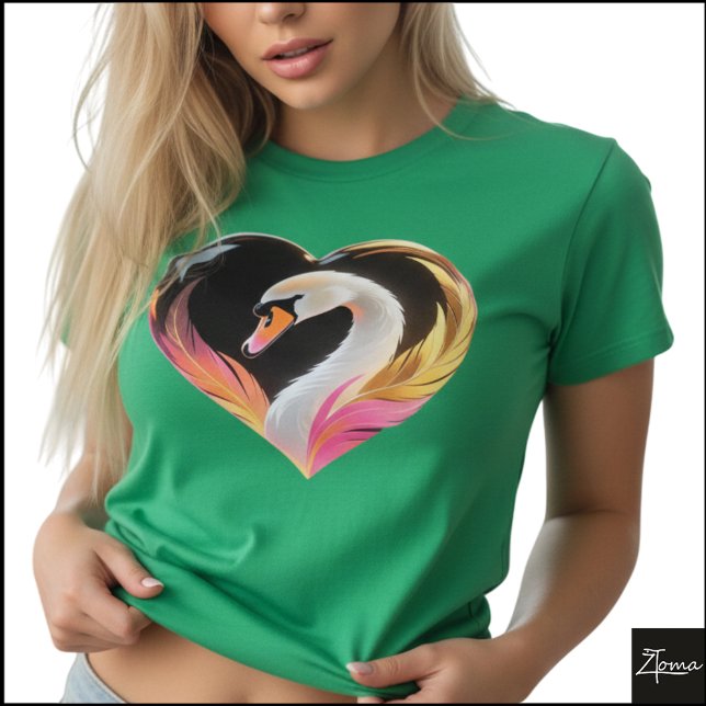 Camiseta Corazón de Cisne Blanco Marco Neon Pop Art (Sample design. Several style are available to choose from, with the option to add a name & color.
)
