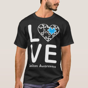 Camiseta Corazón de Conciencia del Autismo Azul Rompecabeza