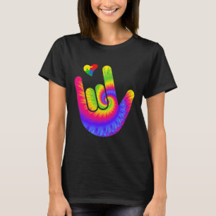 Camiseta Corazón de Conciencia del Autismo Mano Lenguaje de