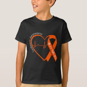 Camiseta Corazón de concienciación sobre la leucemia Naranj
