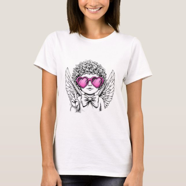 Camiseta Corazón de Coquette angel cherub Feliz Día de San  (Anverso)