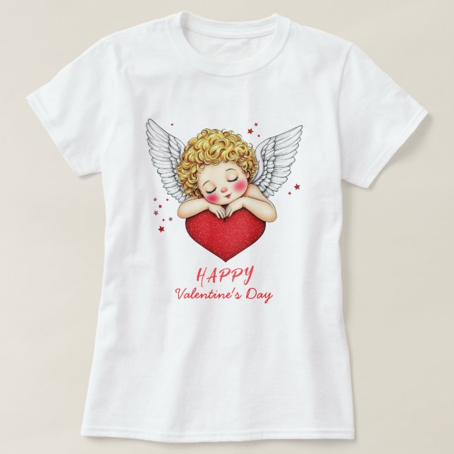 Camiseta Corazón de Coquette angel cherub Feliz Día de San  (Diseño del anverso)