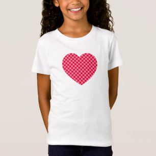Camiseta Corazón de cuadros rojos y rosados