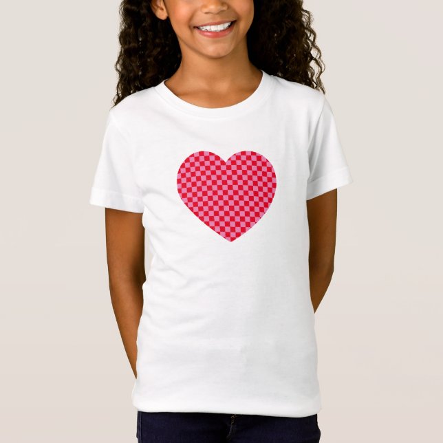 Camiseta Corazón de cuadros rojos y rosados (Anverso)