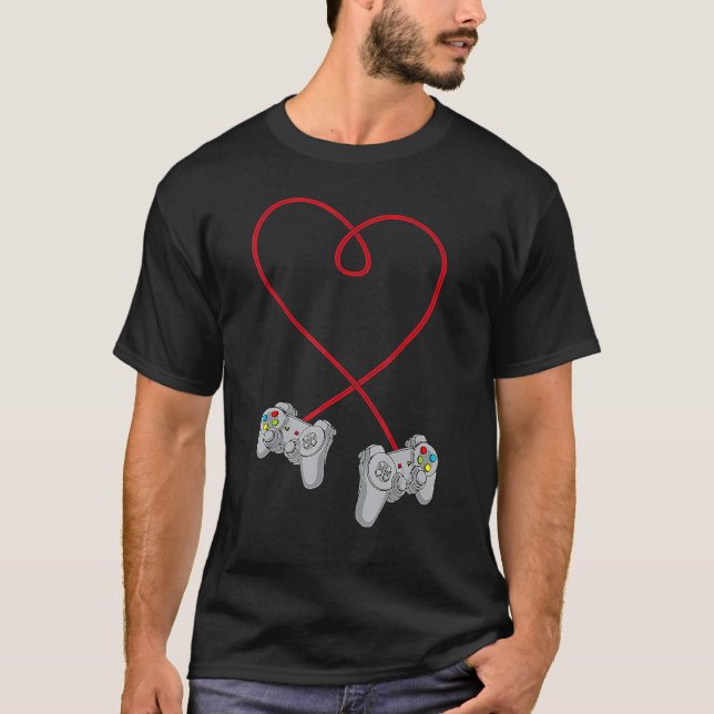 Camiseta Corazón de Día de San Valentín de videojugador con (Anverso)
