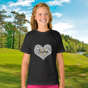 Camiseta Corazón de diamante grande, monograma de oro, nomb
