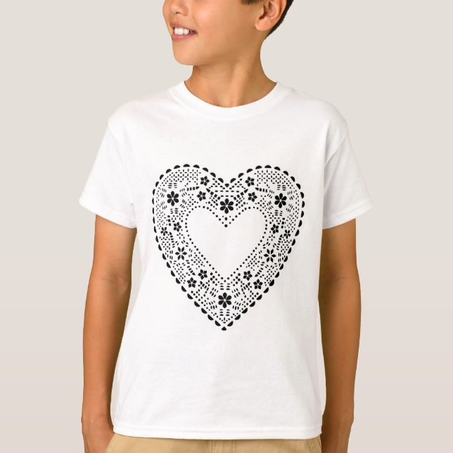 Camiseta Corazón de encaje blanco y negro (Anverso)