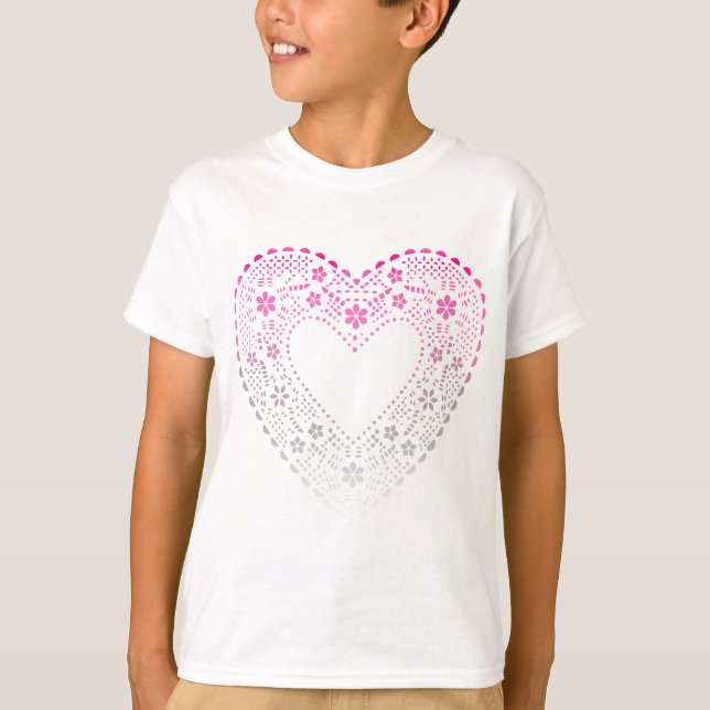 Camiseta Corazón de encaje de gradiente rosado (Anverso)