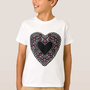 Camiseta Corazón de encaje negro y rosa
