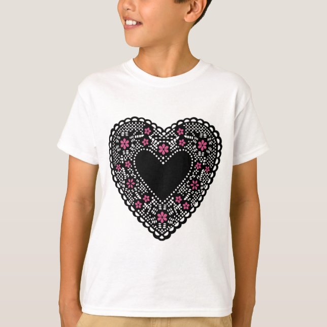 Camiseta Corazón de encaje negro y rosa (Anverso)