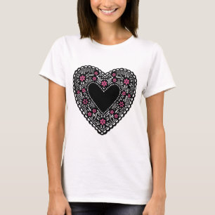 Camiseta Corazón de encaje negro y rosa