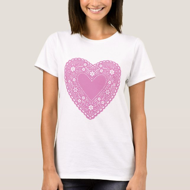 Camiseta Corazón de encaje rosado (Anverso)