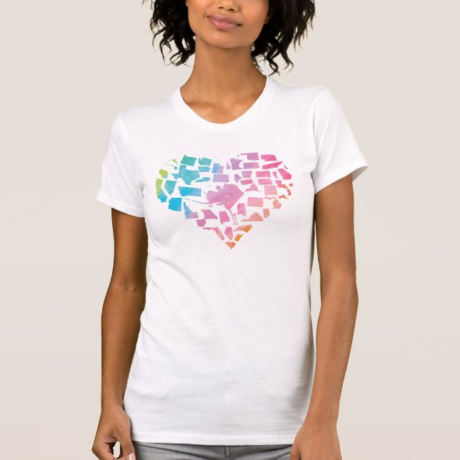Camiseta Corazón de Estados Unidos de la acuarela (Anverso)