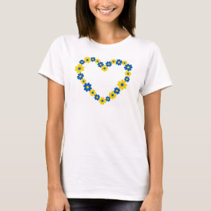 Camiseta Corazón de flores azules y amarillas. Ucrania