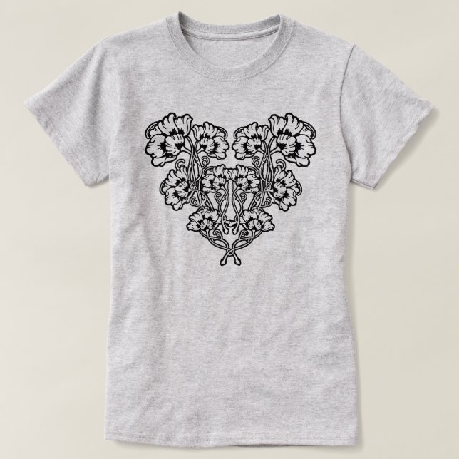 Camiseta Corazón de flores gótica Art Nouveau (Diseño del anverso)