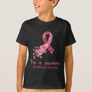 Camiseta Corazón de flores rosas soy sobreviviente de cánce