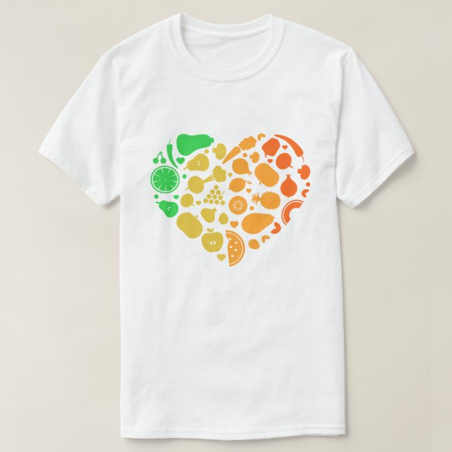 Camiseta Corazón de frutas y verduras - Gran Regalo Vegan (Diseño del anverso)