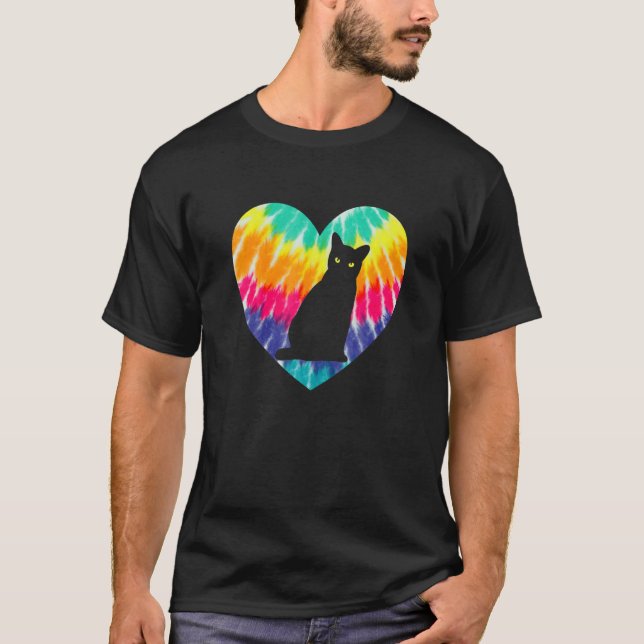Camiseta Corazón De Gato Bombay Con Ie Dye Print Para Gatos (Anverso)