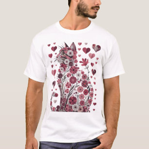 Camiseta Corazón de gato floral estética romántica arte de