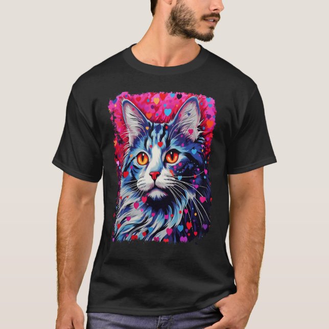 Camiseta Corazón de gato Maine Coon Pop Art (Anverso)