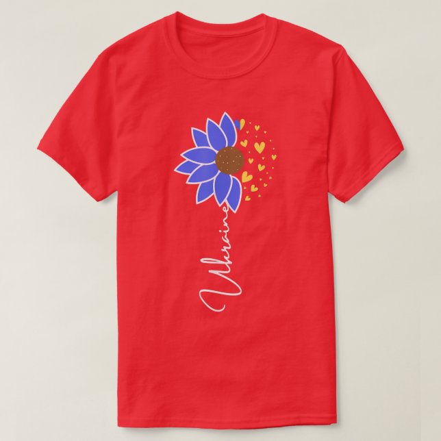 Camiseta Corazón de girasol con bandera de Ucrania  (Diseño del anverso)