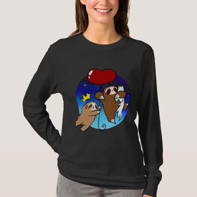 Camiseta Corazón De Globo Sloth Y Cat Night Sky (Anverso)
