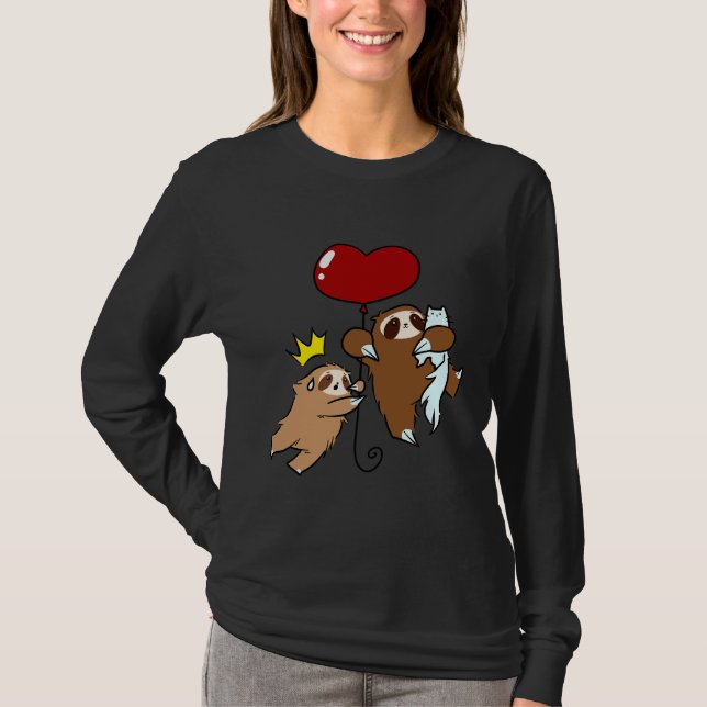 Camiseta Corazón De Globo Sloth Y Gato (Anverso)