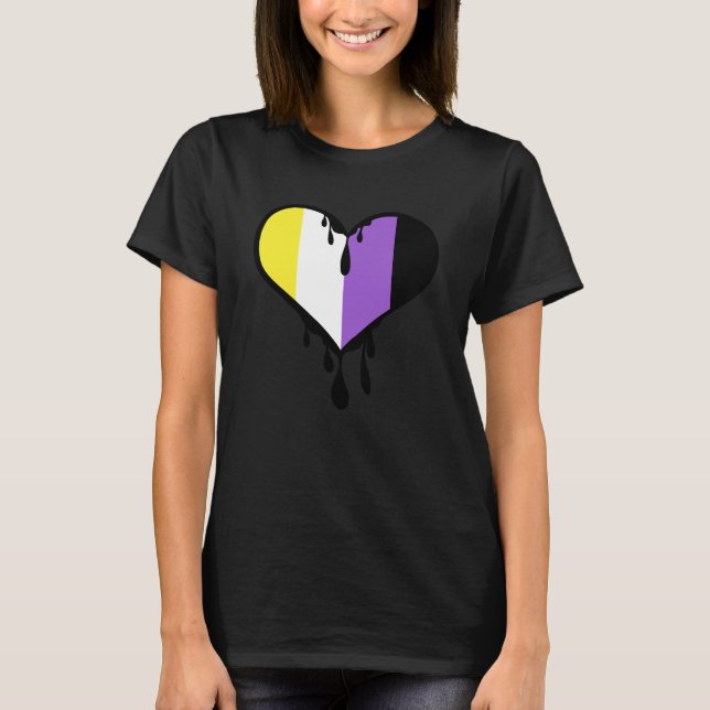 Camiseta Corazón de goteo del orgullo no binario (Anverso)