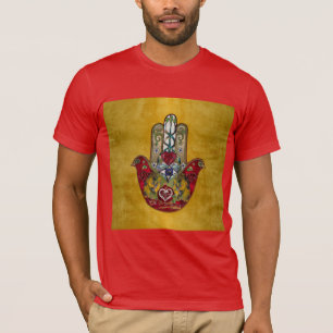 Camiseta Corazón de Granada Rojo de Pájaro Hamsa Rubí