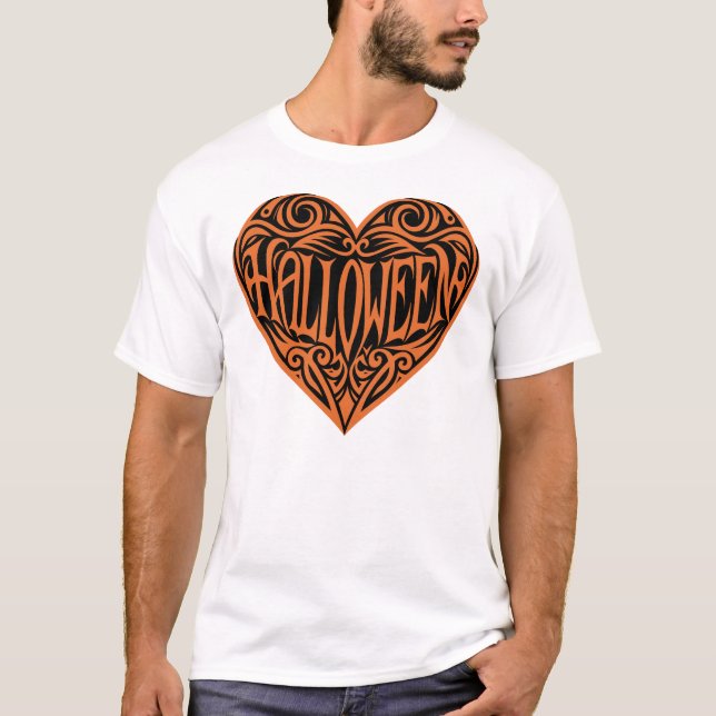 Camiseta Corazón de Halloween, Corazón Naranja, Fiesta (Anverso)