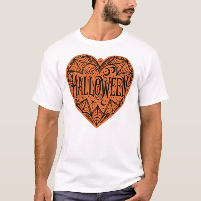 Camiseta Corazón de Halloween, forma de corazón naranja, fe (Anverso)
