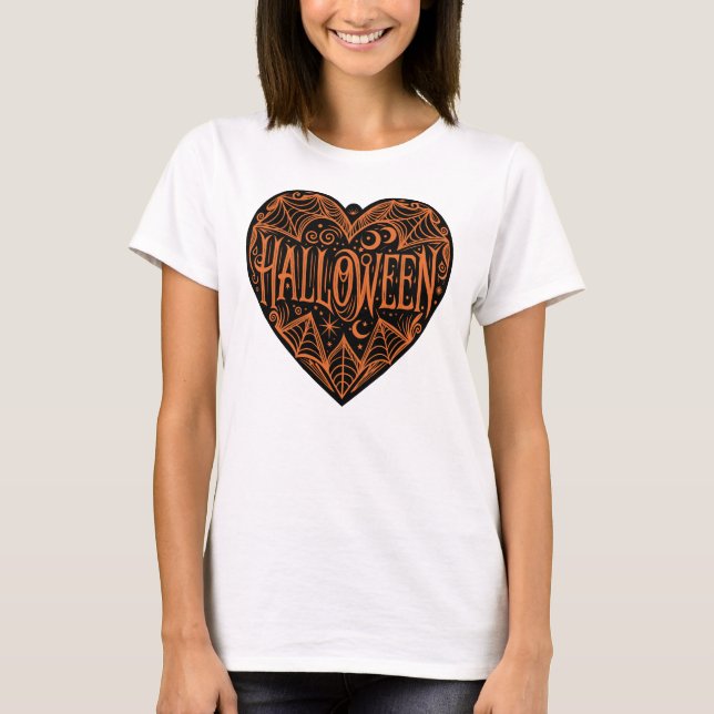 Camiseta Corazón de Halloween, forma de corazón negro, fest (Anverso)