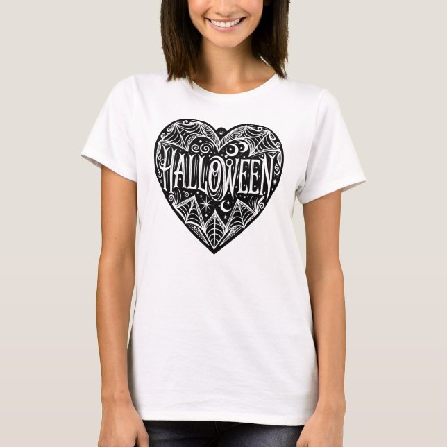 Camiseta Corazón de Halloween, forma de corazón negro, fest (Anverso)