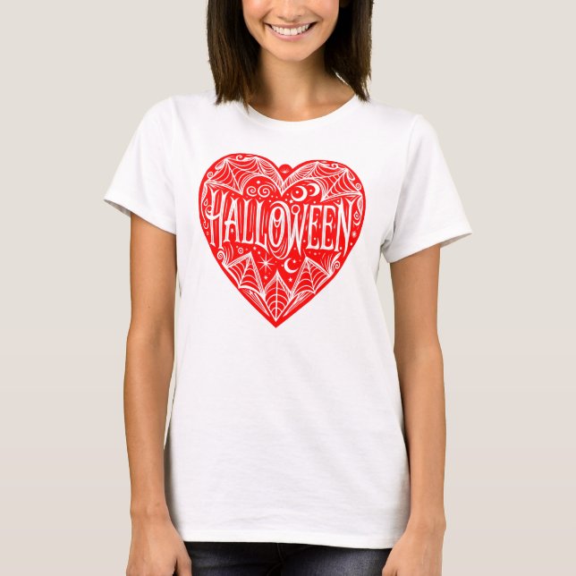 Camiseta Corazón de Halloween, forma de corazón rojo, festi (Anverso)