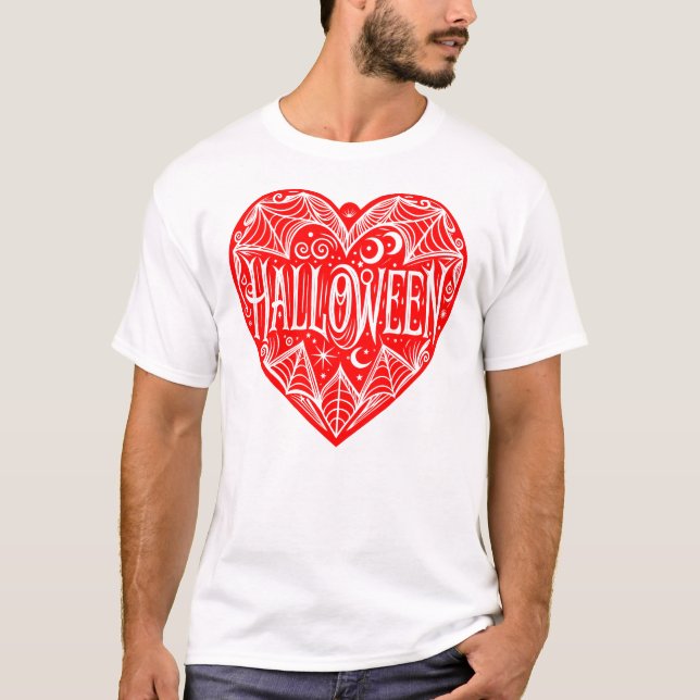 Camiseta Corazón de Halloween, forma de corazón rojo, festi (Anverso)