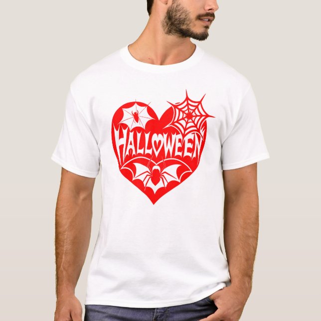 Camiseta Corazón de Halloween, forma de corazón rojo, telar (Anverso)