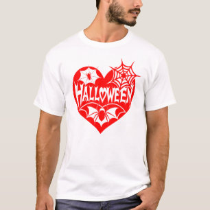 Camiseta Corazón de Halloween, forma de corazón rojo, telar