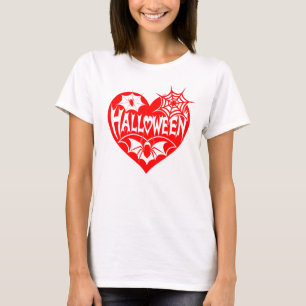 Camiseta Corazón de Halloween, forma de corazón rojo, telar