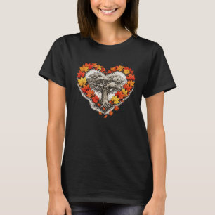 Camiseta Corazón de Hoja de Arce que Abraza el Árbol de la 