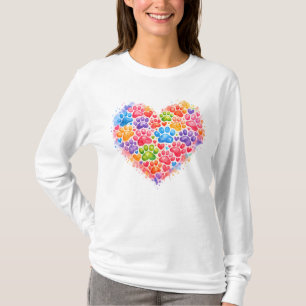 Camiseta Corazón de Huella de Pata Colorido – Amante de los
