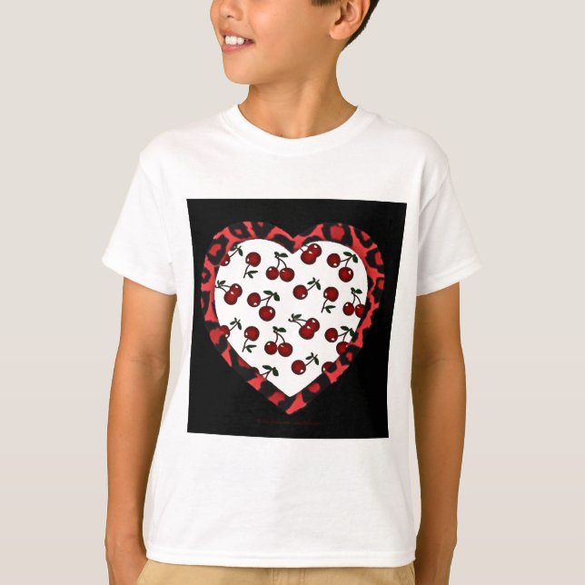 Camiseta Corazón de impresión de leopardo de las cerezas Ro (Anverso)