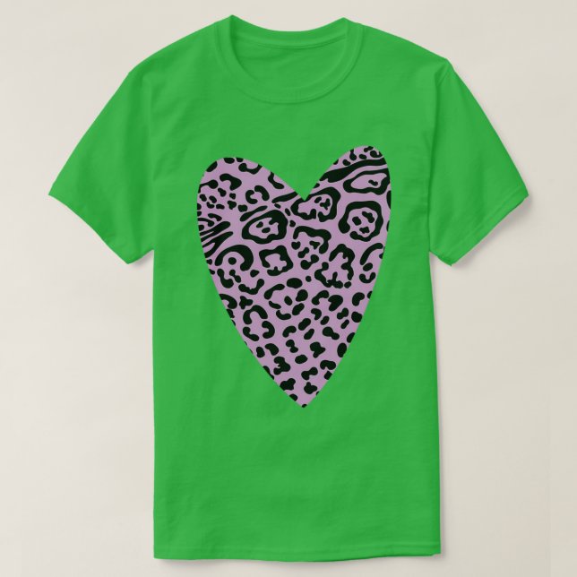 Camiseta Corazón de impresión de leopardo rosa (Diseño del anverso)
