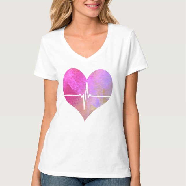 Camiseta Corazón de la acuarela EKG (Anverso)