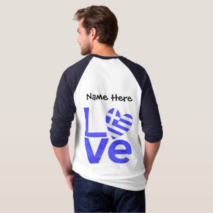 Camiseta Corazón de la bandera azul de Grecia PERSONALIZADO