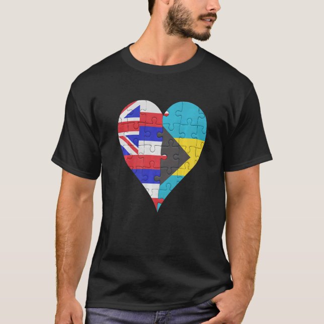 Camiseta Corazón de la bandera bahameña hawaiana (Anverso)