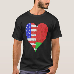 Camiseta Corazón de la bandera bielorrusa estadounidense