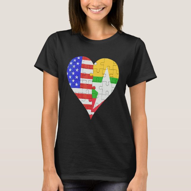Camiseta Corazón de la bandera birmana estadounidense (Anverso)