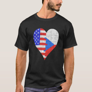 Camiseta Corazón de la bandera checa estadounidense