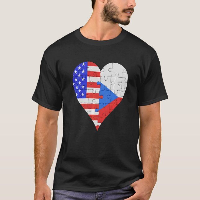 Camiseta Corazón de la bandera checa estadounidense (Anverso)